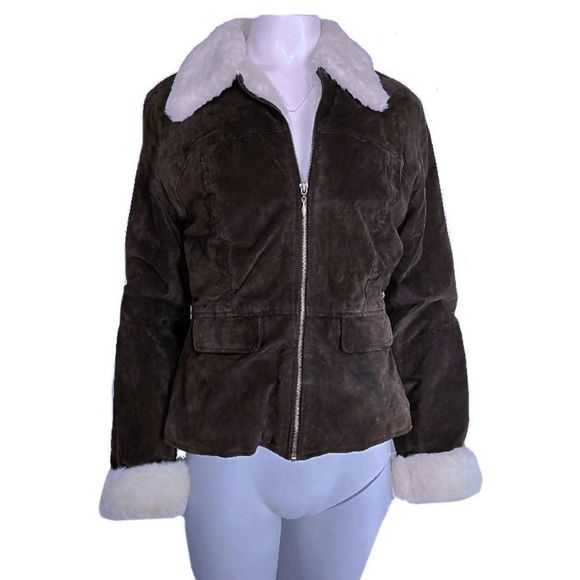 Vintage BB DAKOTA Pret a Porter Distressed Suede Shearling Jacket Coat Size M - Picture 1 of 10